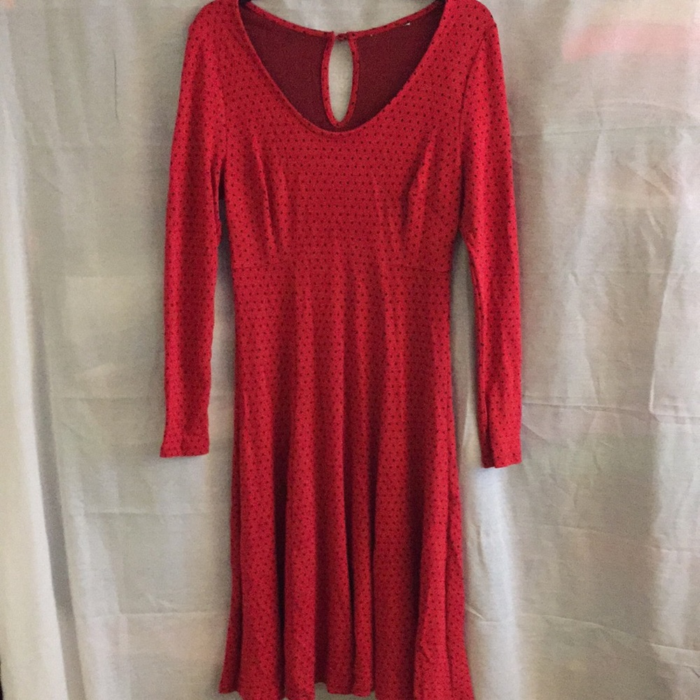 VTG:Red Dress with Black Polka Dot.